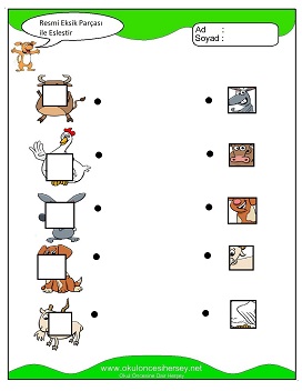 Resmi Eksik Parçası İle Eşleştir Çalışma Sayfaları